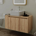 Bathroom Vanity, Natural Color Wall-Mounted Bathroom Vanity with Hidden Drawer (Nature with Sink, 36")