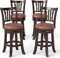 COSTWAY 26" Counter Height Stools Set of 4, Swivel High-Top Chairs with Backrest & Faux Leather Padded Seat, Rubber Wood Counter Barstools with Footrest for Kitchen, Dining Room, Pub (4,26'')