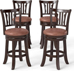 COSTWAY 26" Counter Height Stools Set of 4, Swivel High-Top Chairs with Backrest & Faux Leather Padded Seat, Rubber Wood Counter Barstools with Footrest for Kitchen, Dining Room, Pub (4,26'')