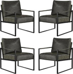 CANMOV Modern Accent Chair Set of 4, PU Leather Armchair with Metal Frame,Comfy Single Reading Chair with Soft Padded Backrest and Cushion for Living Room, Bedroom,Reading Room,Office,Dark Grey