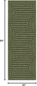 RUGGABLE x Jonathan Adler Machine Washable Modern Runner Rug – Labyrinth Fern Green 2.5x7, Stain-Resistant, Non-Slip – Washable Rug for Hallway, Entryway, Living Room & Kitchen–with Standard Pad