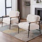 DUOMAY Mid-Century Modern Accent Chair Set of 2, Comfy Sherpa Sofa Lounge Chair Reading Corner Chair for Living Room Bedroom Office, Mid-Back Arm Chair with Black Metal Leg, White