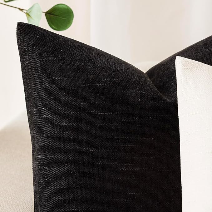 Foindtower Pack of 2 Soft Textured Throw Decorative Pillow Covers Square Accent Solid Cushion Cover Cozy Farmhouse Pillow Case with Zipper for Couch Sofa Bedroom Living Room 18x18 Inch, Black