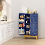 ARTPOWER 45'' Kitchen Pantry Cabinet, 4 - Layer Storage Cupboard with Adjustable Shelves for Storage Cabinet Pantry, Food Pantry Cabinet for Kitchen, Dining Room and Living Room,Gold Legs, Blue