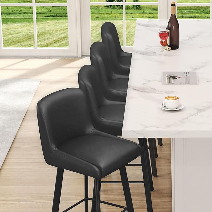 Swivel Bar Stools, 30''H Upholstered Barstools with Backs, Modern Counter Height Bar Stool Chairs for Kitchen Island, Metal Legs (Black- Faux Leather, Set of 2-30" H)