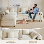 Cloud Couch, Modular Sectional Sofa with Ottoman, Charging Station, Throw Pillows, Cup Holders, Modern Convertible L Shaped Couches for Living Room, Bedroom (White, 116"- L Shape)