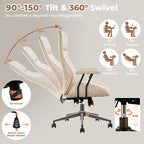 ovios Home Office Ergonomic Chair, Mid-Century Modern Luxury Faux Suede Leather Chairs, Comfy High Back Computer Swivel Rolling Task Armchair for Executive, Beige