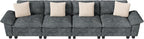 157.5" Cloud Modular Sectional Sofa, 4-Seater w/Deep Seat & Removable Arms, Plush Chenille for Living Room - Cyan