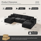 108" Sectional Couches for Living Room Boneless Couch Upholstered Cloud Couch Sectional Modular Sectional Sofa with L Shaped (Chenille-Black, 4 Seat+2 Ottoman)