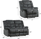 EBELLO Manual Recliner Couch Set, Soft Fabric Reclining Living Room Set, Included SinglAe Recliner Chair and Loveseat Sofa, Grey Green