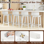 COSTWAY Solid Wood Bar Stools Set of 4, 24.5-inch Counter Height Chairs with Low Back and Footrest, Farmhouse Wooden Armless barstools for Kitchen Island, Dining Room, Cafe, Breakfast, White