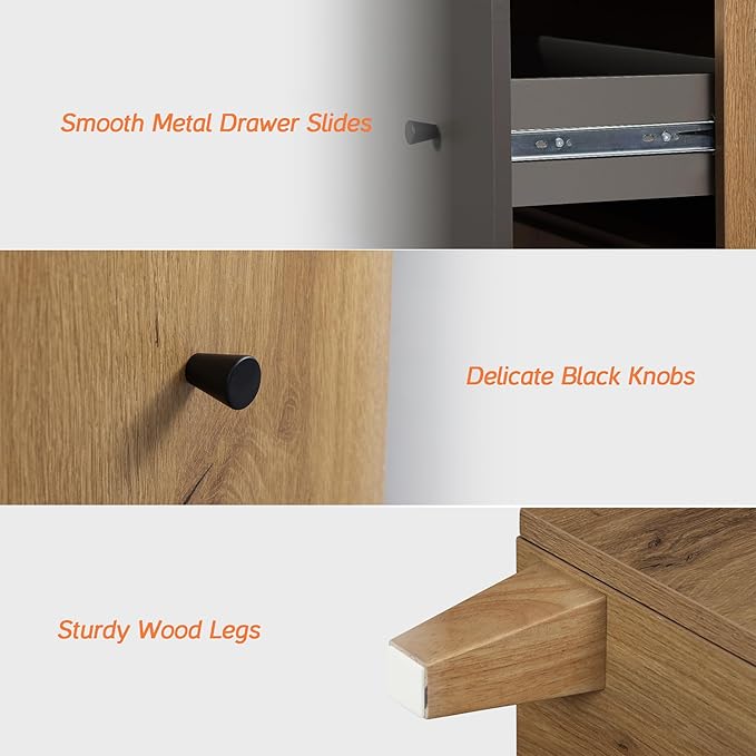 WAMPAT Set of 4 Storage Cabinets for Living Room, Modern Wood Accent Cabinets Sideboard with Drawers, Doors, and Adjustable Shelves for Dining Room, Kitchen, Entryway, Oak Brown & Dark Grey