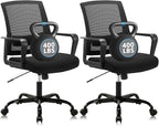 CLATINA Ergonomic Desk Chair, Mid Back Mesh Computer Chair with Lumbar Support and Armrest, Height Adjustable Swivel Chair for Home Office, Black (2PK)