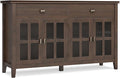 SIMPLIHOME Artisan Buffet - 60 inch Wide Solid Wood 4-Door Sideboard Buffet in Natural Aged Brown, Storage Cabinet for Dining Room or Kitchen with Adjustable Shelves and Square Knobs