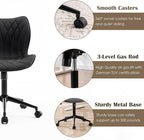 YOUNUOKE Armless Desk Chair Comfy Office Chair with Wheels Home Ergonomic Task Chair Adjustable Computer Chairs Modern Faux Leather Swivel Chair Upholstered Makeup Vanity Chair with Back(Black)
