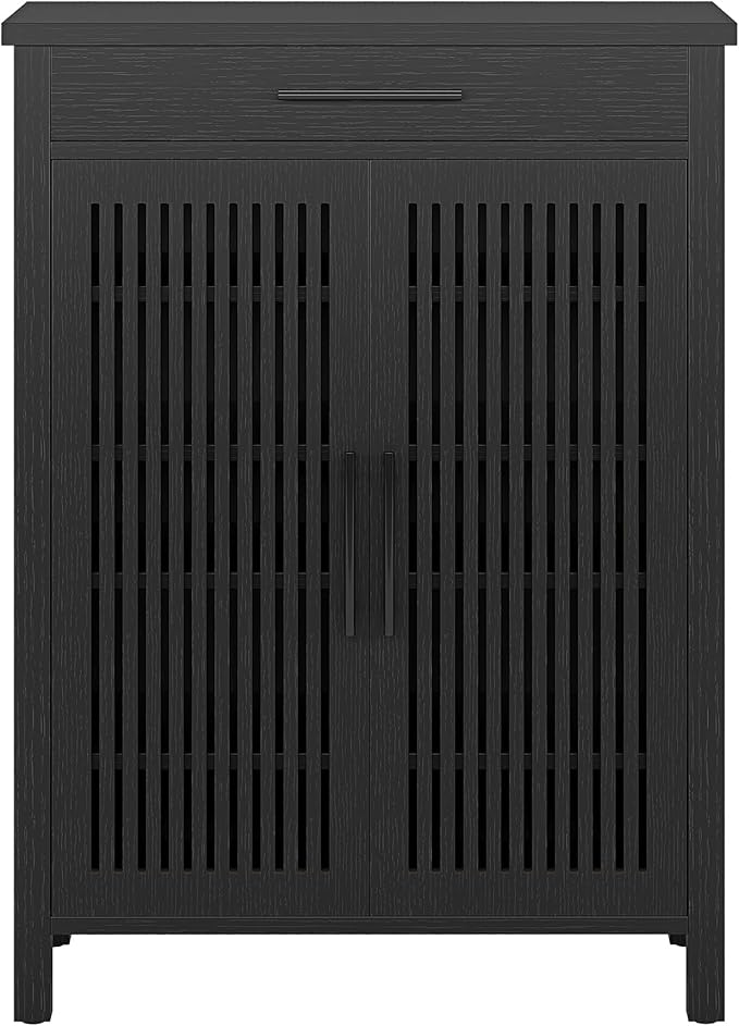 Tribesigns Shoe Cabinet, 5-Tier Shoe Storage Cabinet with Louvered Doors and Drawer, Freestanding Wooden Shoe Rack Organizer with Adjustable Shelves for Entryway, Hallway, Closet, Black