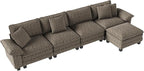 157-Inch L Shaped Sectional Sofa with Cloud Cushions, Deep Seat Modular Couch Set w/ 5 Seats & 1 Ottomans, Removable Arms, Plush Chenille Upholstery for Living Room, Apartment - Smoky Gray