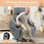 Power Lift Recliner Chair for Elderly, Electric Stand Assist Reclining Chair with Massage and Heat Function, Leather Living Room Furniture, Comfy Single Sofa with Cup Holders, Side Pockets, Gray
