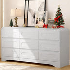 Dresser for Bedroom with 9 Drawers, 63" Large Modern Dressers & Chest of Drawers with Curved Profile Design, Wood Closet Clothes Storage Long Dressers Organizer for Bedroom Living Room Hallway, White