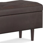 SIMPLIHOME Shay 48 inch Wide Mid Century Modern Rectangular Storage Ottoman in Distressed Chestnut Brown Vegan Faux Leather, Assembled, For the Living Room, Entryway and Family Room