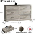 Farmhouse 6 Drawers Dresser for Bedroom, 54" Wide Modern Chest of Drawers with Deep Drawers & Bar Handles, Rustic Wood Dresser TV Stand, Wooden Closet Storage Organizer for Living Room, Hallway, Grey