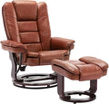 JC Home Argus Swivel Recliner with Ottoman, PU Leather & Wood Base Reclining Chair with Footrest, Ultra-Plush Double Foam for Living Room, Bedroom and Office