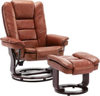 JC Home Argus Swivel Recliner with Ottoman, PU Leather & Wood Base Reclining Chair with Footrest, Ultra-Plush Double Foam for Living Room, Bedroom and Office