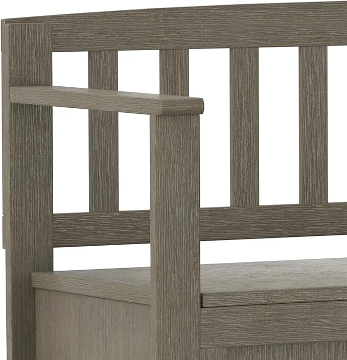 SIMPLIHOME Brooklyn Entryway Storage Bench - 48 inch Wide Solid Wood Storage Seat in Farmhouse Grey, Contemporary Bench for Entryway or Living Room with Lift-Up Lid and Slatted Backrest
