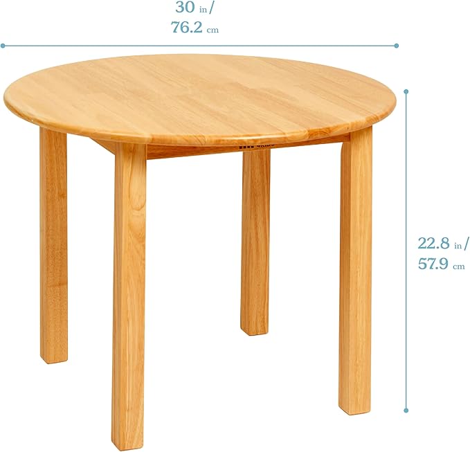 ECR4Kids 30in D Round Hardwood Table with 22in Legs, Kids Furniture, Honey