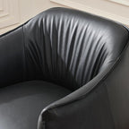 KINWELL 33" W Faux Leather Barrel Chairs Set of 2 with Hand-Tufted Pleated Back Flared Arms, Modern PU Upholstered Accent Chairs with Metal Legs, Large Armchairs Lounge Chairs for Living Room, Black