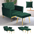 Velvet Accent Chair with Adjustable Armrests and Backrest, Button Tufted Lounge Chair, Single Recliner Armchair with Ottoman and Pillow for Living Room, Bedroom, Green
