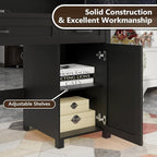 Vabches Farmhouse 47" Executive Desk, Computer Desk with 2 Drawers, Storage Cabinet and LED Light,Charging Hub, Home Office Desk with Hutch, Workstation for Home Office and Study(Pure Black