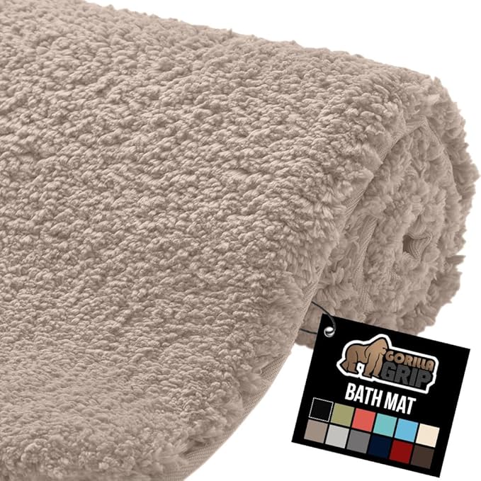 GORILLA GRIP Bathroom Rugs, 30x20, Ultra Soft Absorbent Mat, Thick Plush Bath Rug, Machine Washable, Microfiber Quick Dry, Mats for Shower, Bathtub and Floor, Home Decor Accessories, Beige