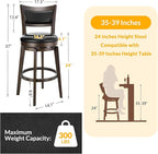 PrimeZone Swivel Bar Stools Set of 6, 24 Inch Counter Height Barstools, Black Faux Leather Bar Stool with High Backrest & Solid Wood Legs & Wrap-around Footrest, Counter Stools for Kitchen Island, Pub