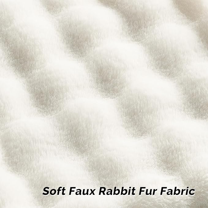 FUTEI Cream White Decorative Throw Pillow Covers 12x20 Inch Set of 2,Soft Fuzzy Faux Rabbit Fur Pillow Case with Raised Texture,Neutral Boho Home Decor for Couch Bed Living Room