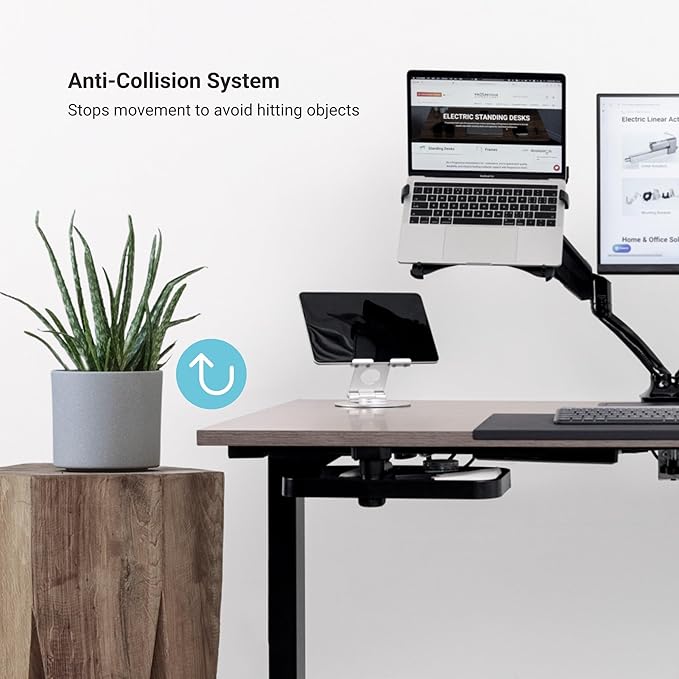 Progressive Desk Stand Up Height Adjustable Electric Standing Desk - 48" x 30" with Dual Motor, 3 Stages Sit Stand Table - Ebony Oak, Black Frame