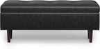 SIMPLIHOME Shay 48 inch Wide Mid Century Modern Rectangular Storage Ottoman in Distressed Black Vegan Faux Leather, Assembled, for The Living Room, Entryway and Family Room