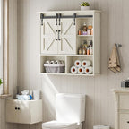 Vabches Bathroom Wall Cabinet, Farmhouse Medicine Cabinet with Double Sliding Barn Door and Adjustable Shelves, Wooden Vintage Storage Cabinet Wall Mounted for Bathroom, Kitchen Dining, White