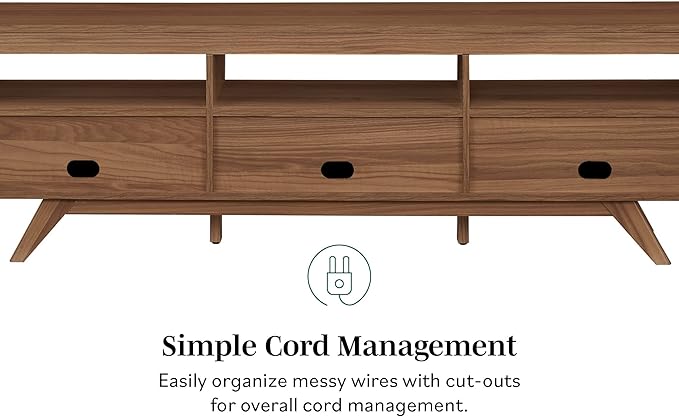 Walker Edison Kimi Mid Century Modern Minimalist Drop-Down Door Stand for TVs up to 85 Inches, 70 Inch, Mocha