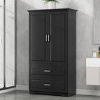 Tall Storage Cabinet, Bathroom Floor Freestanding Storage Cabinet with 2 Doors and 2 Drawers for Bathroom, Office, Living Room, Black