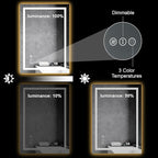 Awoco 20''x28'' LED Bathroom Mirror with Light, Lighted Vanity Mirror with Backlit and Front Light, Dimmable Anti-Fog Memory Function Lighted Mirror with 3 Colors for Bathroom Wall