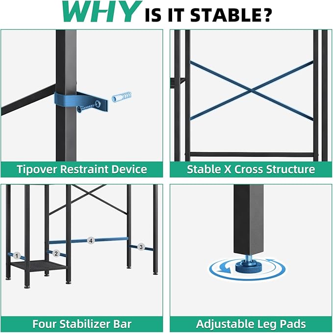 8-Tier Over The Toilet Storage with Side Rack, Over Toilet Storage Rack with Adjustable Shelf & Drain Basket, Freestanding Bathroom Organizer for Balcony, Laundry (Pure Black)