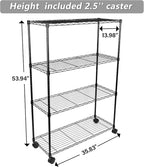Simple Deluxe Heavy Duty 4-Shelf Storage Shelving Unit, 36" D x 14" W x 55.91" H Steel Organizer Wire Rack 1000Lb Capacity, Black