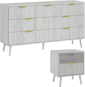 LYNSOM Fluted Dresser and Nightstand Sets 2 Piece, 1-Drawer Nightstands and 7-Drawers Dresser, Wood Bedroom Furniture Set for Home, Bedroom, Hallway, White