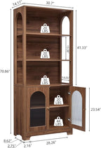 RARZOE 71" Tall Bookshelf and Bookcase, 5-Tier Arched Bookshelf with Glass Doors, Floor Standing 5 Shelf Book case, Wood Display Cabinet Storage Organizer for Living Room, Bedroom, Office(Walnut)