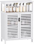 HITNET White Bathroom Cabinet, Bamboo Storage Cabinet Freestanding, Side Tall Storage Organizer for Kitchen Living Room Entryway