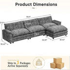 Furniwell Modular Sectional Sofa with Moveable Ottoman, Oversized 3-Seater Couch with Supportive Backrest, Chenille Convertible Sofa Couches for Living Room/Apartment (Grey, L Shaped)