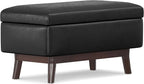 SIMPLIHOME Owen 36 inch Wide Mid Century Modern Small Rectangular Storage Ottoman in Distressed Black Vegan Faux Leather, Assembled, For the Living Room, Entryway and Family Room