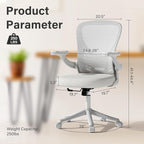 Computer Desk Chair with Wheels, Mesh Office Chair with Flip Up Arms, Adjustable Lumbar Support, Swivel Desk Chair Comfy, White
