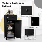 LOKO Bathroom Floor Cabinet, Modern Single Door Storage Cabinet with Drawer & Adjustable Shelves, Corner Narrow Storage Organizer for Living Room, Entryway (Black)